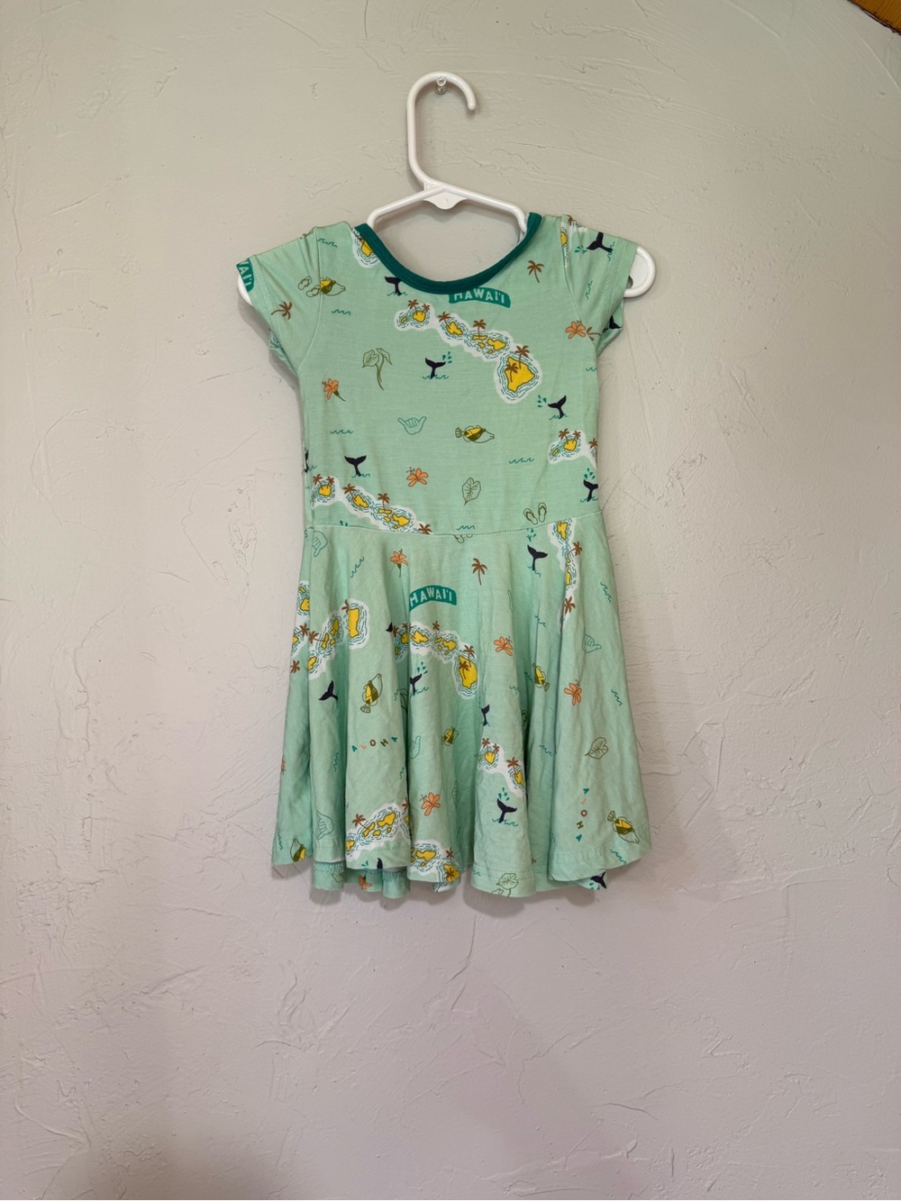 Mint Green Short Sleeve Twirl Dress with Island Print - Picture 2 of 5